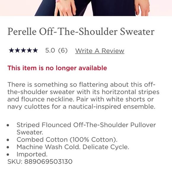 Lilly Pulitzer Perelle White Navy Gold Striped Off Shoulder Sweater Top Small - Picture 9 of 9